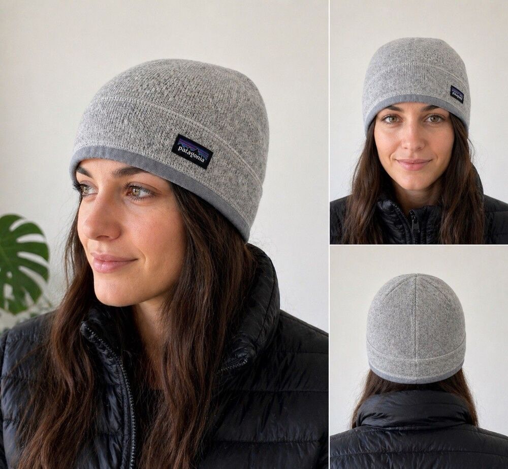 Patagonia Beanie Hat Gray Fleece Lined Logo Patch Adult M Cap Gorpcore Casual